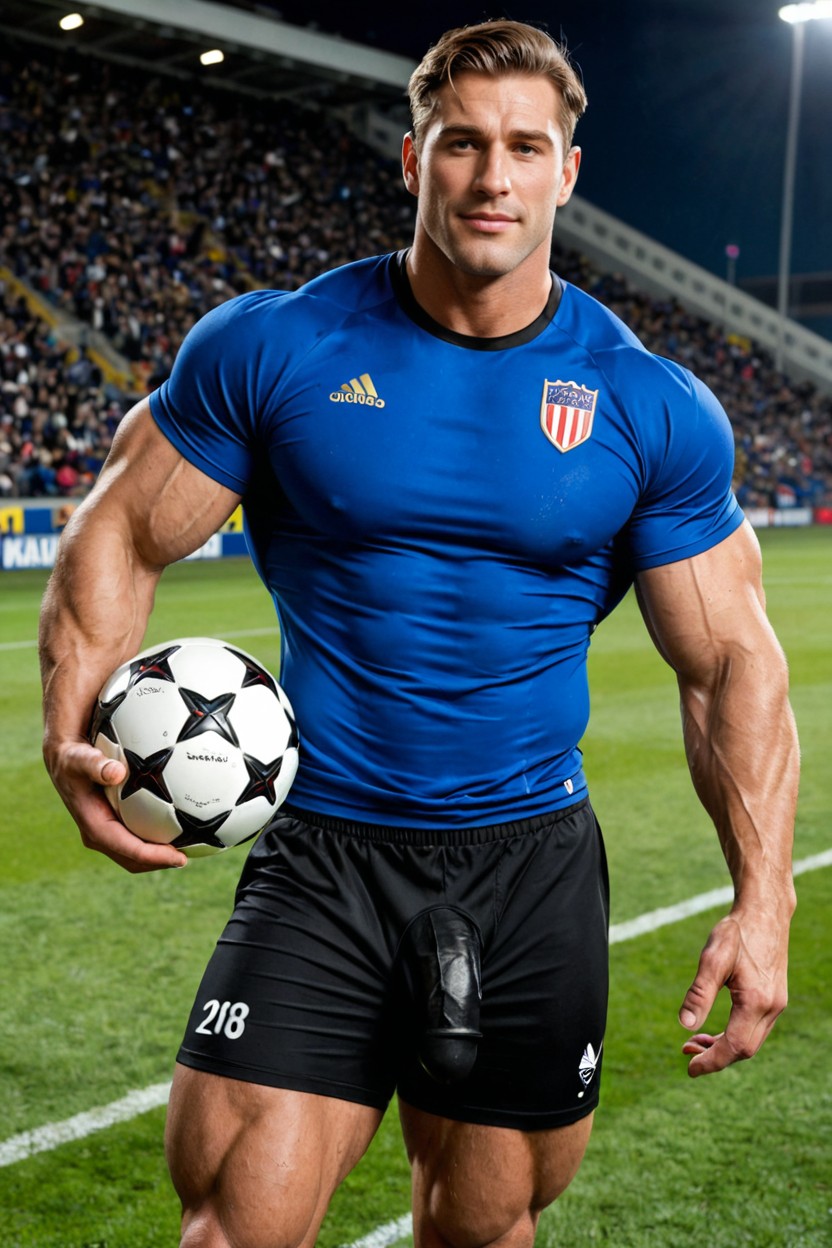 Huge Muscles, Holding A Soccer Ball, Waist Porno gay IA
