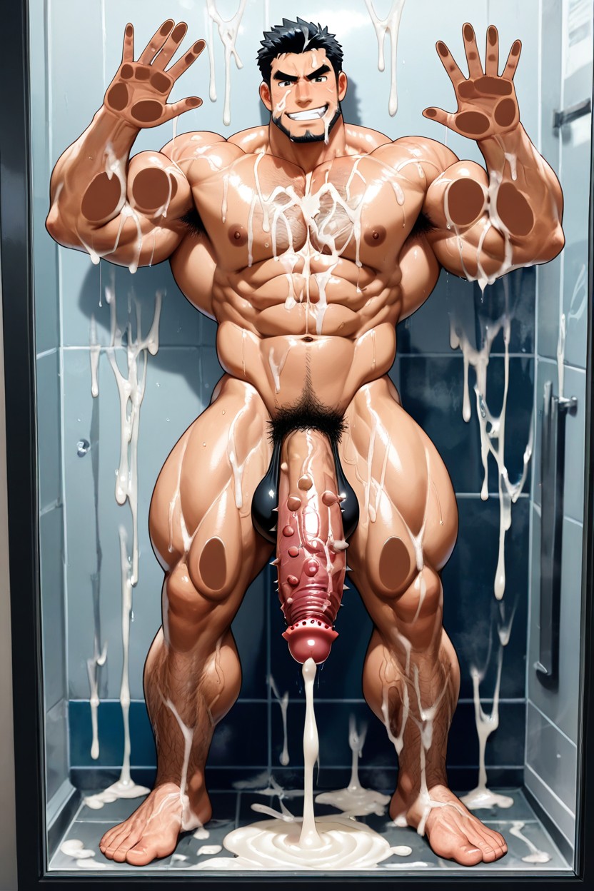 Cock Against Glass, Cum On Feet, Cum On Chest AI Gay Porn