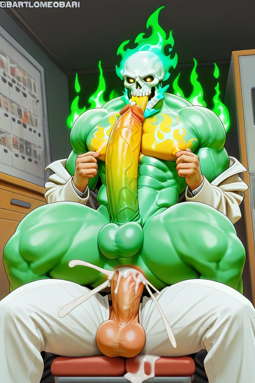 Green Fluorescent Flame Body, Muscular, Man Is Human AI Gay Porn