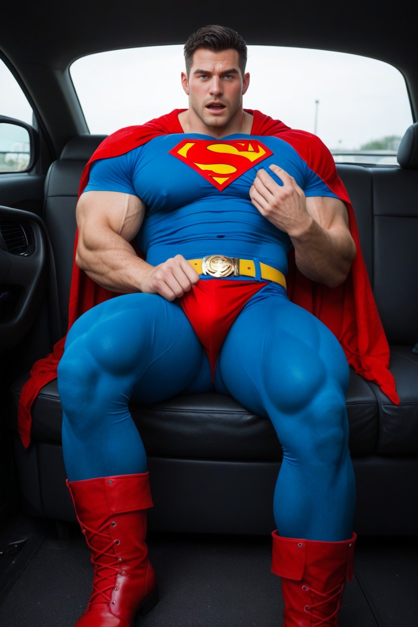 Car, Huge Cock Tenting Red Briefs, Gigantic Bodybuilders AI Gay Porn
