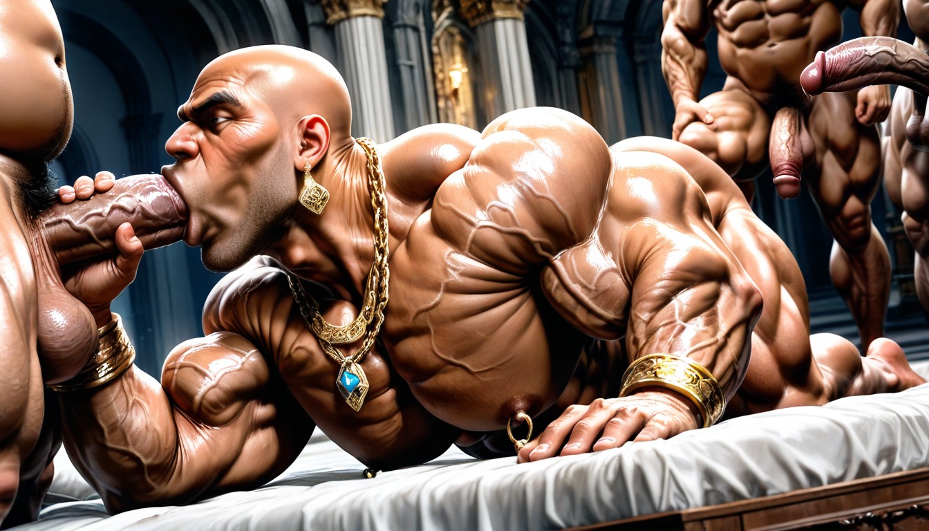 Dark Tanned Skin, Bald, Brute Warrior AI Gay Porn