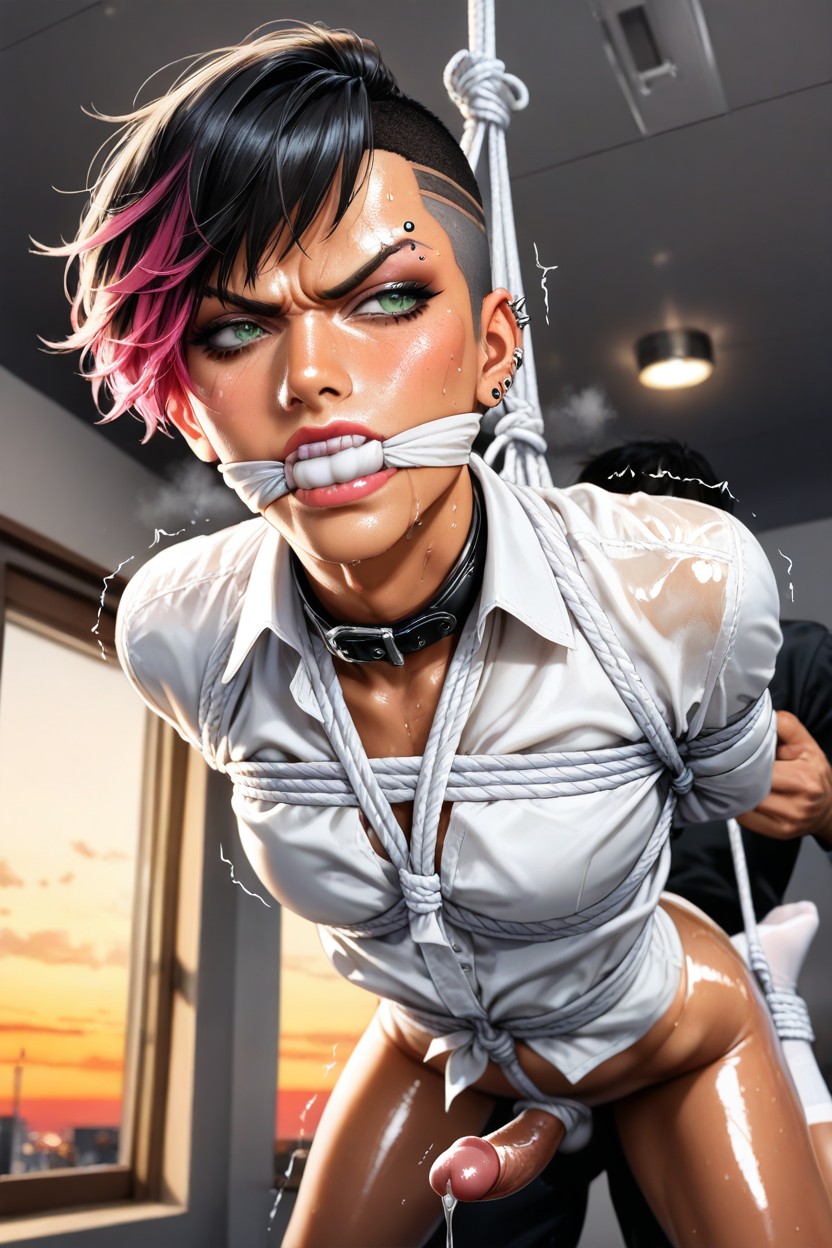White Rope Shibari, Green Eyes, Emo AI Gay Porn