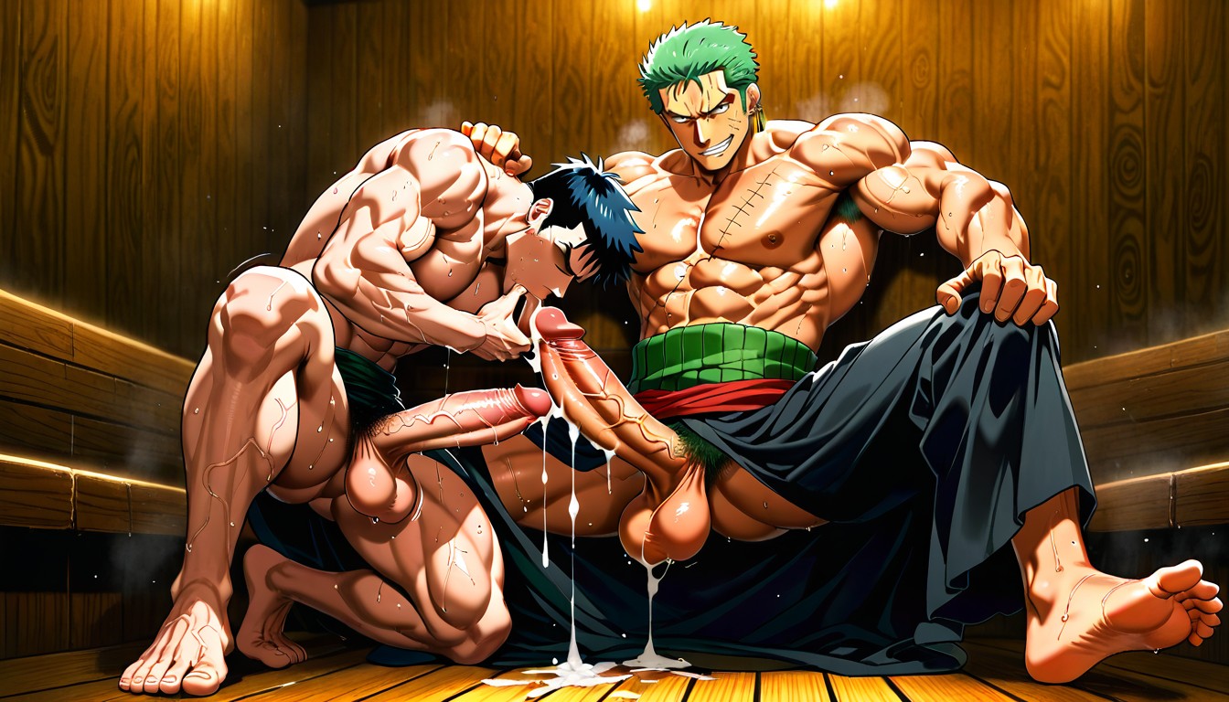 Dripping Sweat, Cumming, Gay Sex Between Three Male Anime Characters Porno IA Gay