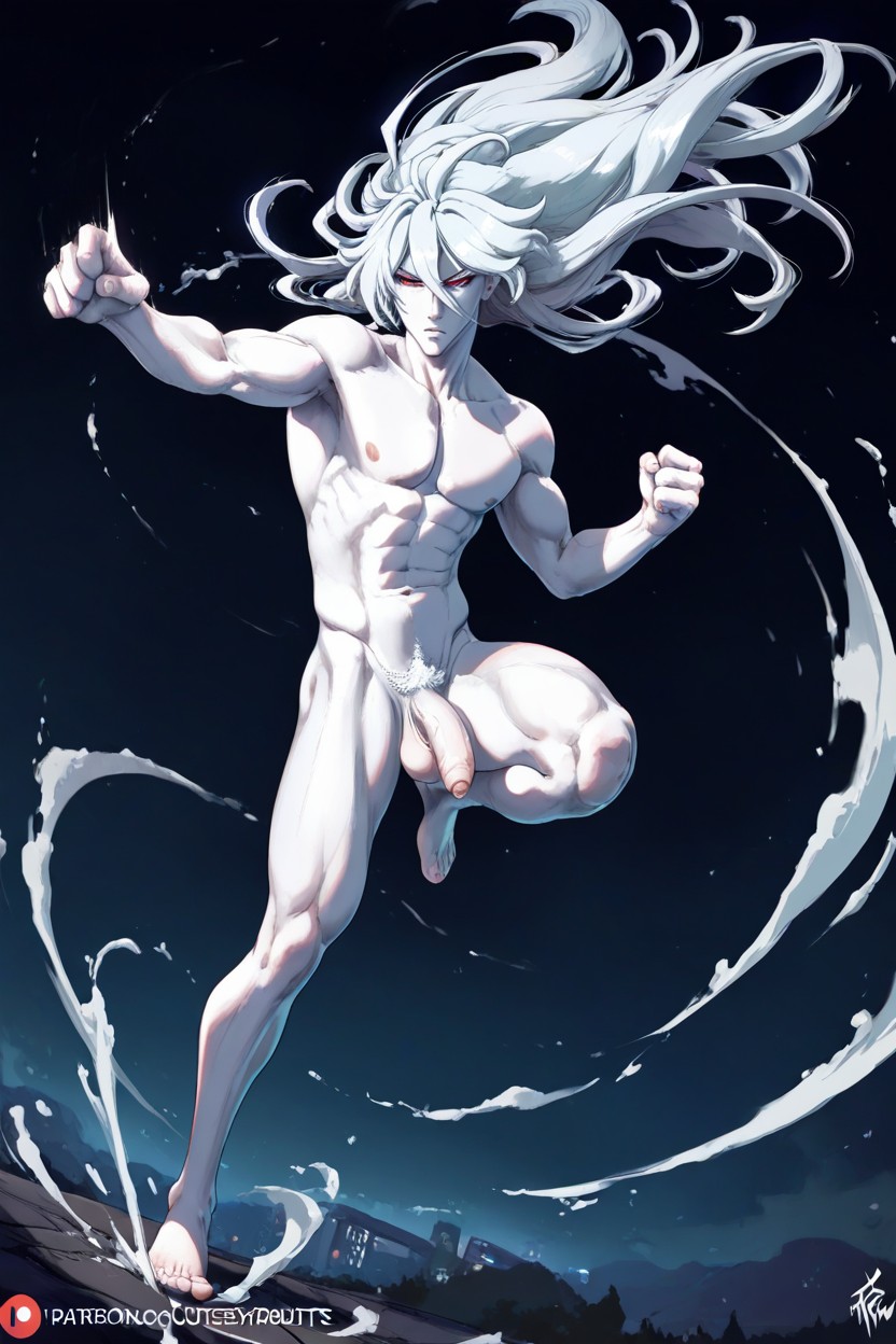 Jumping, All White, Leg Bent AI Gay Porn