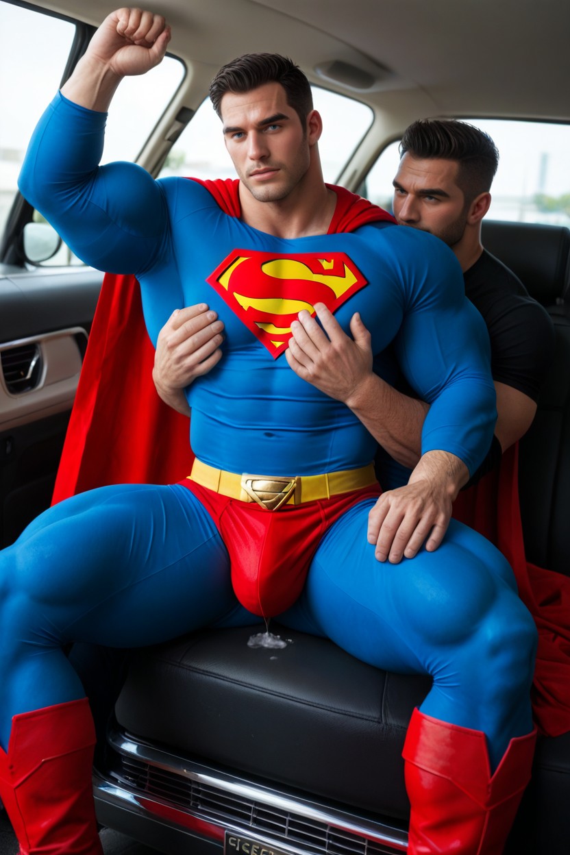 Huge Cock Tenting Red Briefs, Gargantuan Bodybuilder, Superman Has Raging Erection Inside Red Briefs Which Are Wet With Precum AI Gay Porn