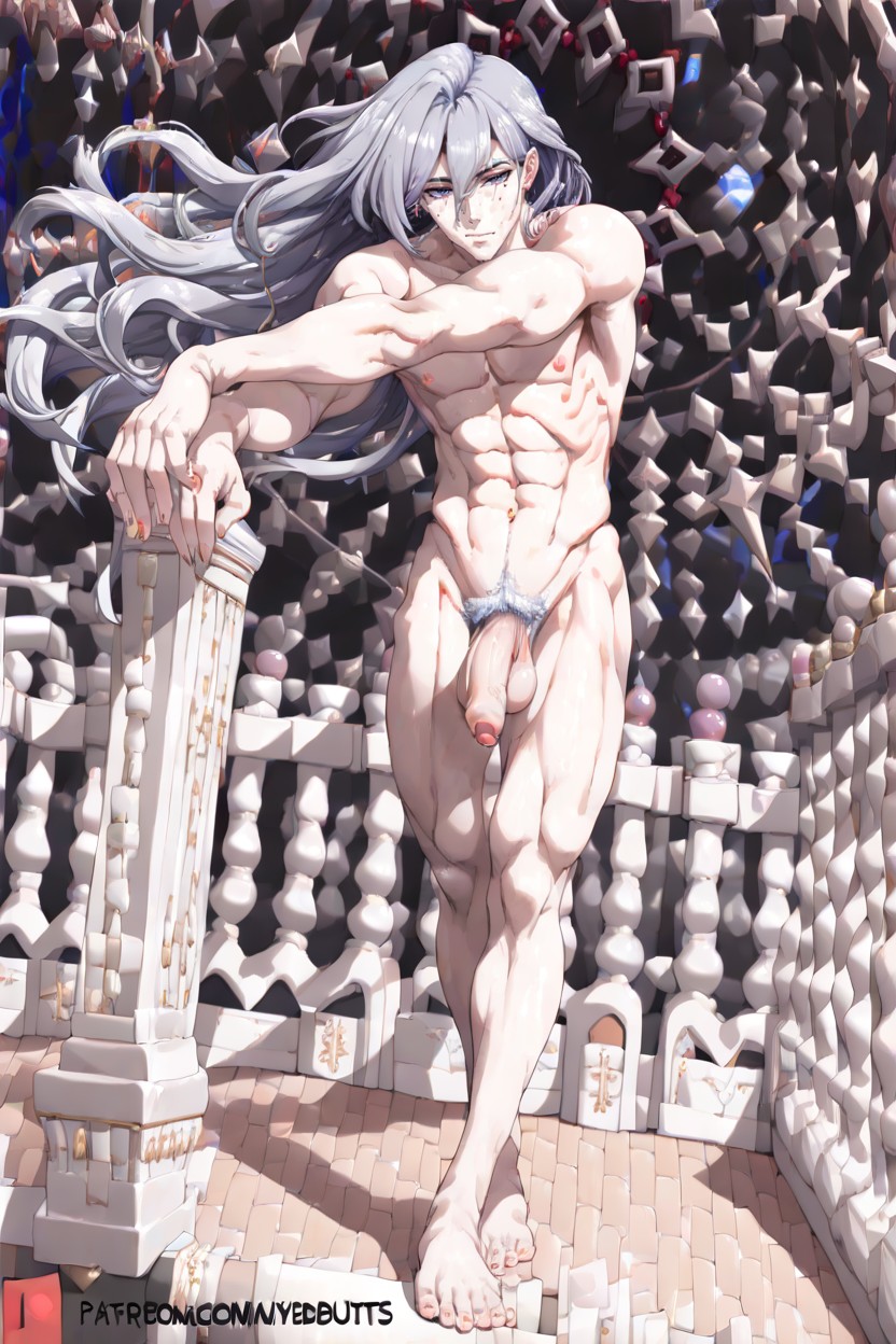 Very Pale Skin, Flaccid Penis, Plain Background AI Gay Porn