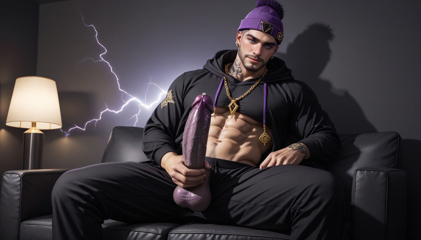 Abs Visible, Smirking, Neon AI Gay Porn