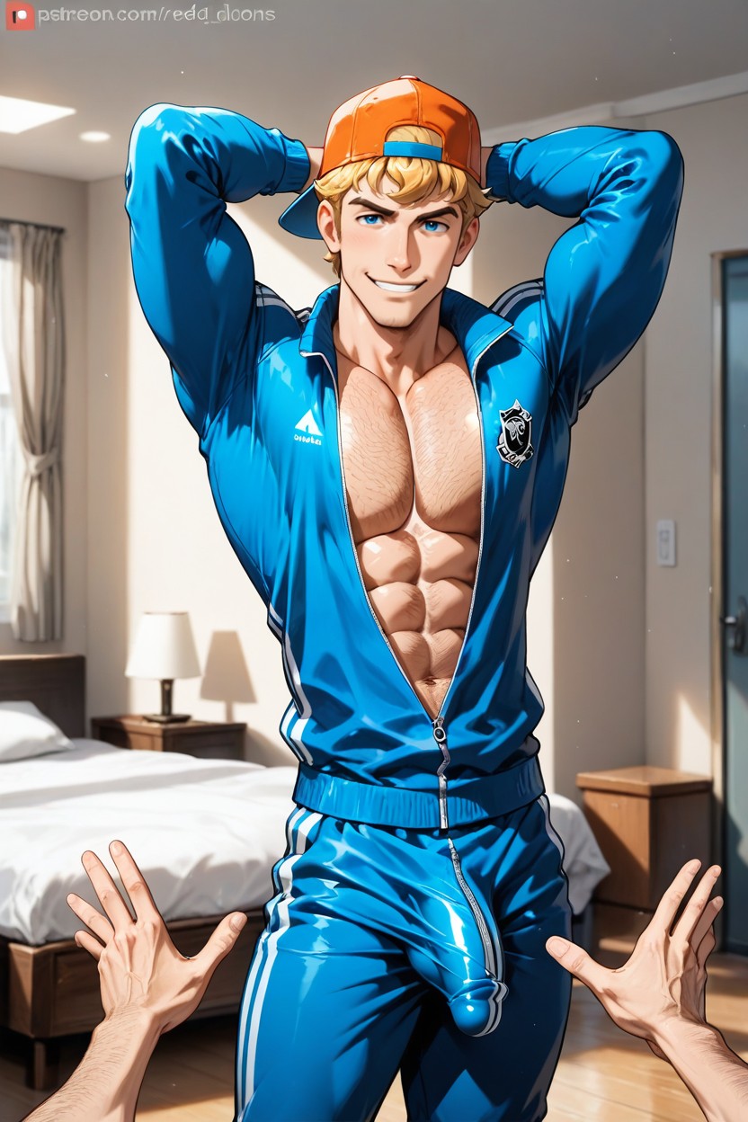Penis Bulge, Track Jacket Is Translucent White, Medium AI Gay Porn