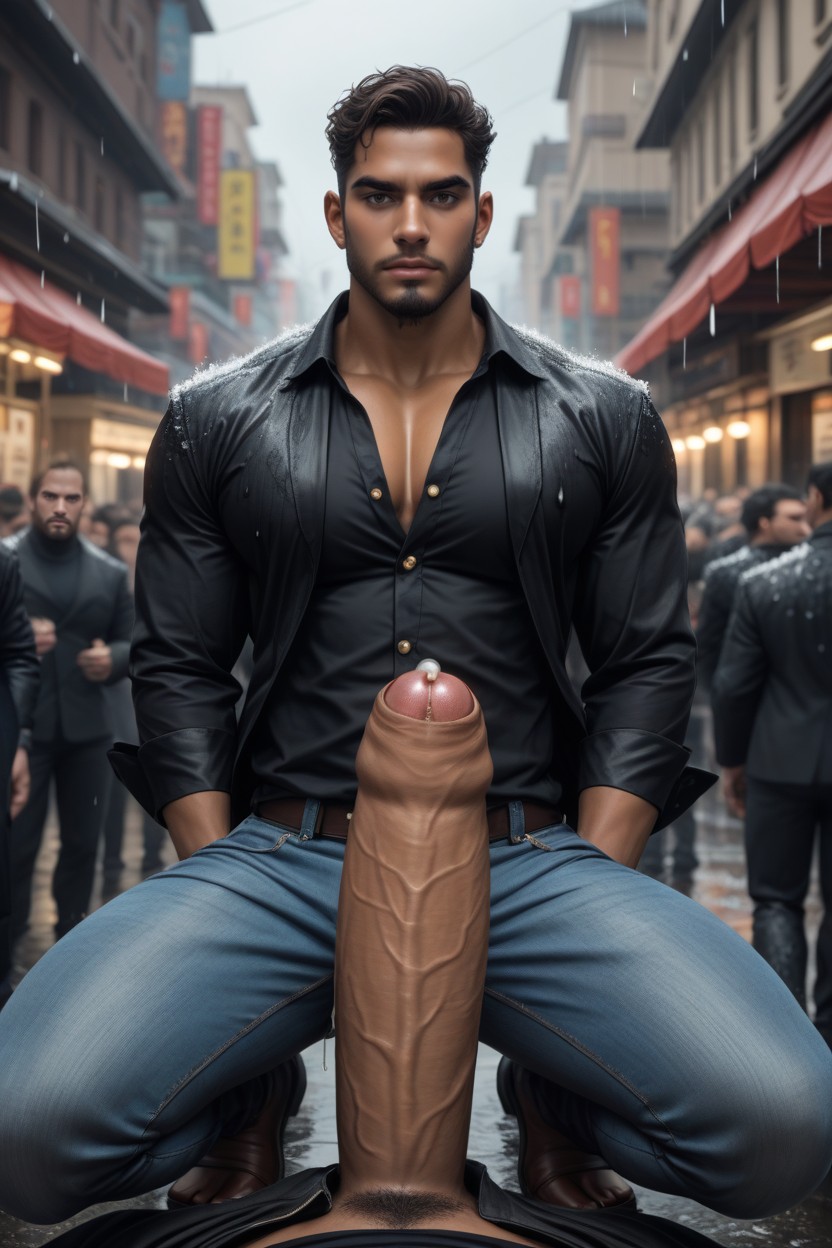 Gay, Humongous Uncut Dick Longer And Thicker Than Body, Dick Standing Upright Fully Erect Throbbing AI Gay Porn