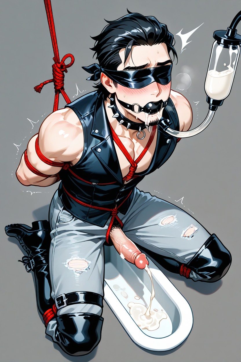 Goth Biker, Muscular, Slicked Back Mullet AI Gay Porn