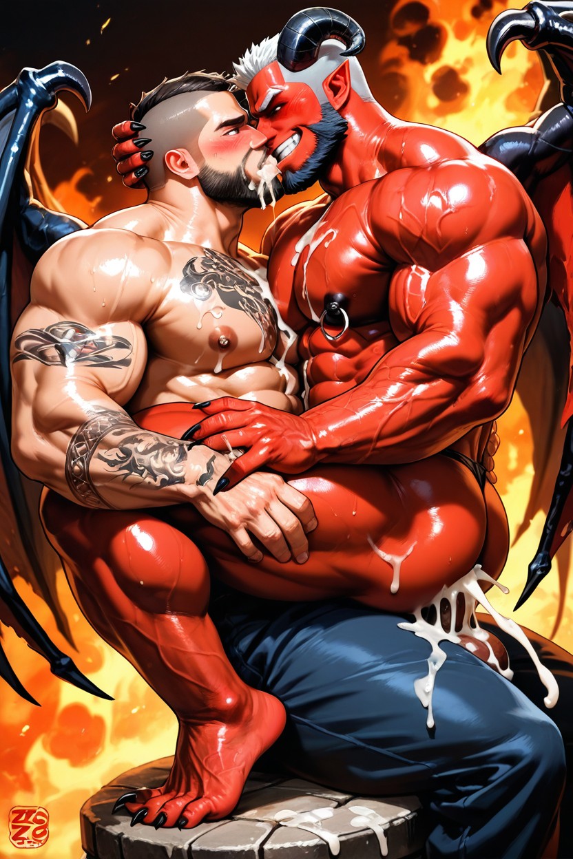 Wings, Sitting Down, Tattoo AI Gay Porn