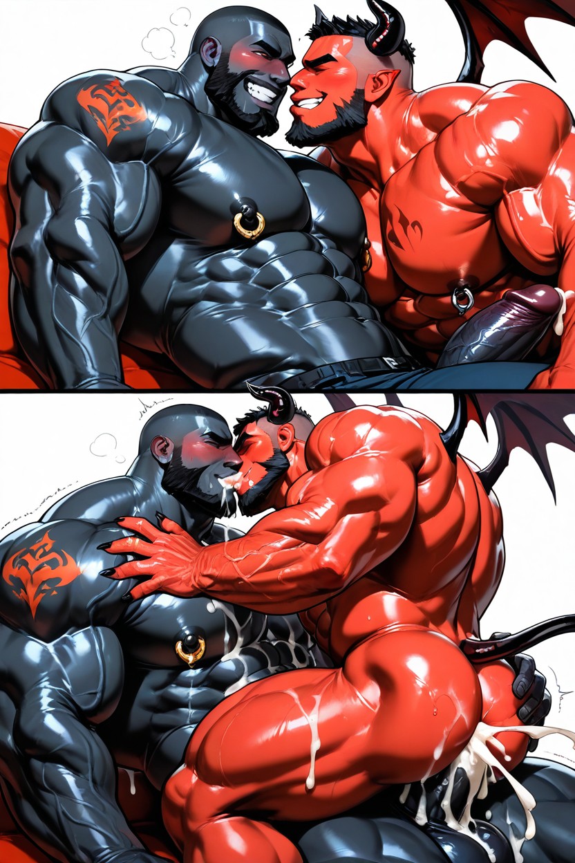 Tattoos, Cock In Ass, Mischievous (smiling While Blushing) AI Gay Porn
