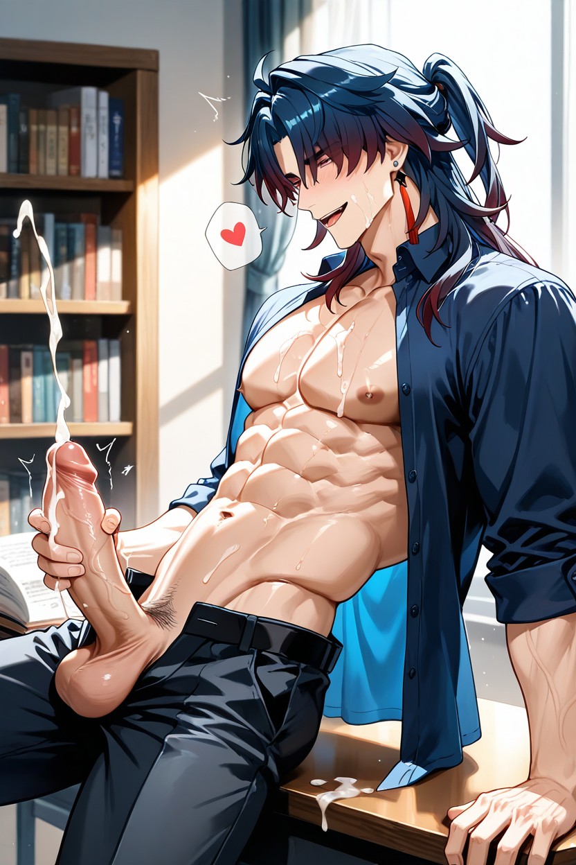 Of Books On Desk, Orgasm, Happy AI Gay Porn