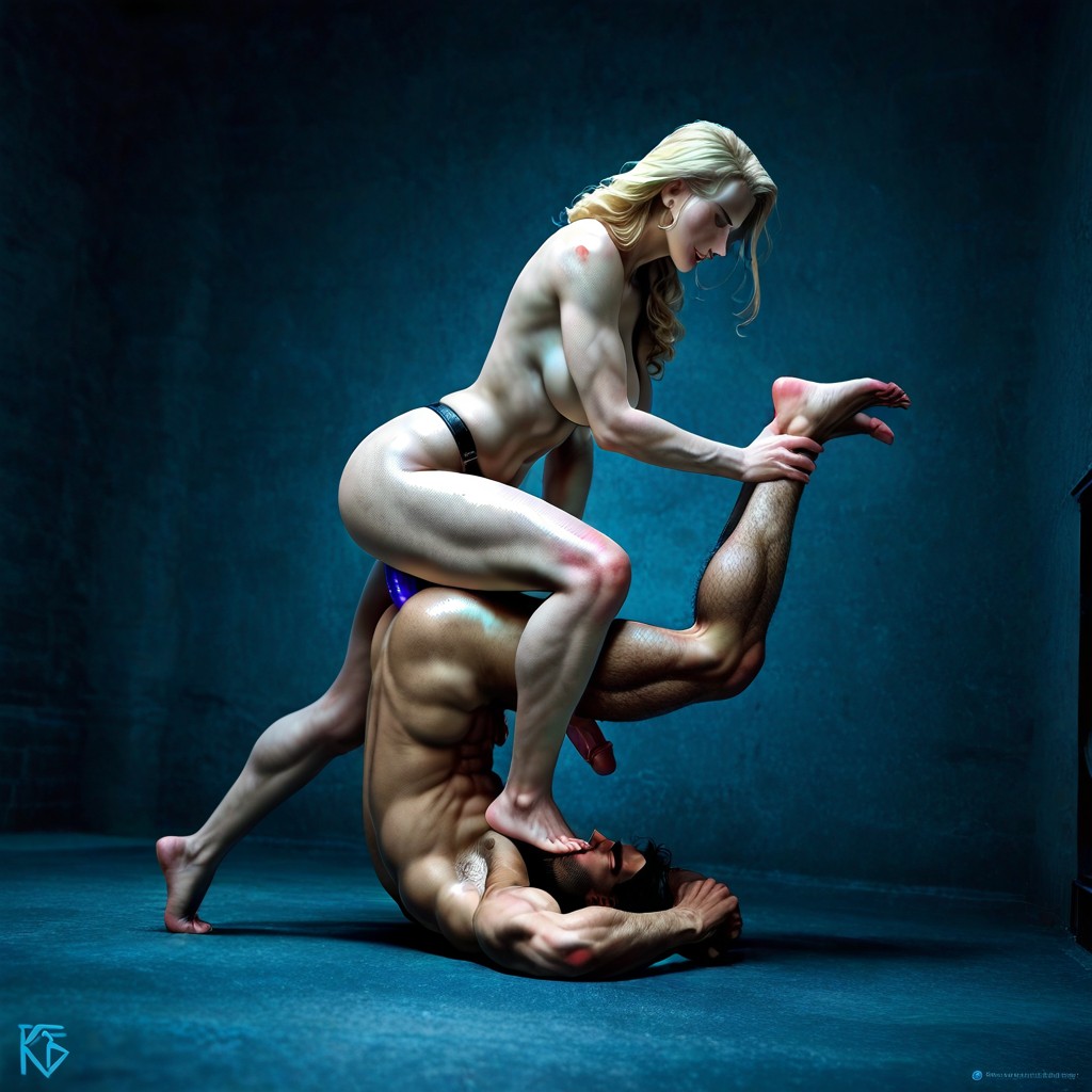 The Man Is Grabbed His Feet, Femdom Pegging, Exposed Asshole AI Gay Porn