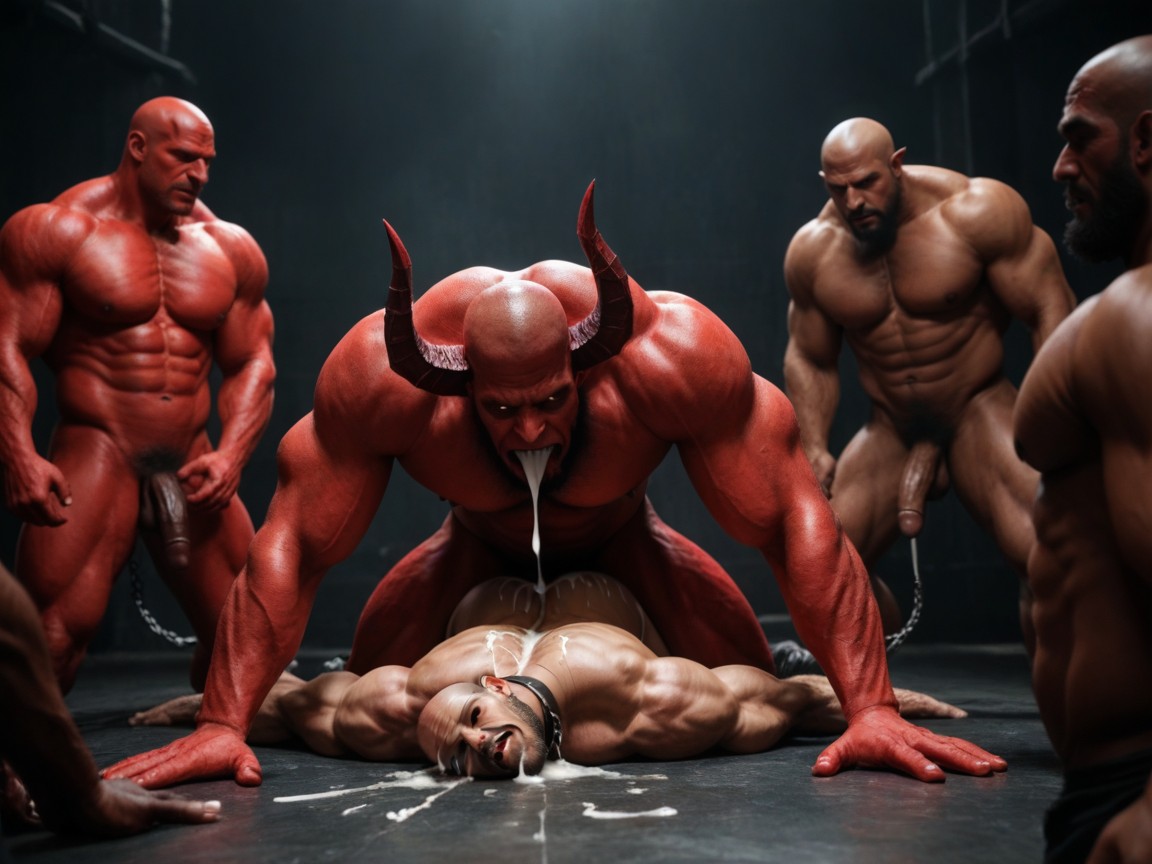 Cocks In Mouth, Hole Filled With Cum, Middle Eastern Looking Man With Bald Head A Dark Beard And Olive Skin AI Gay Porn