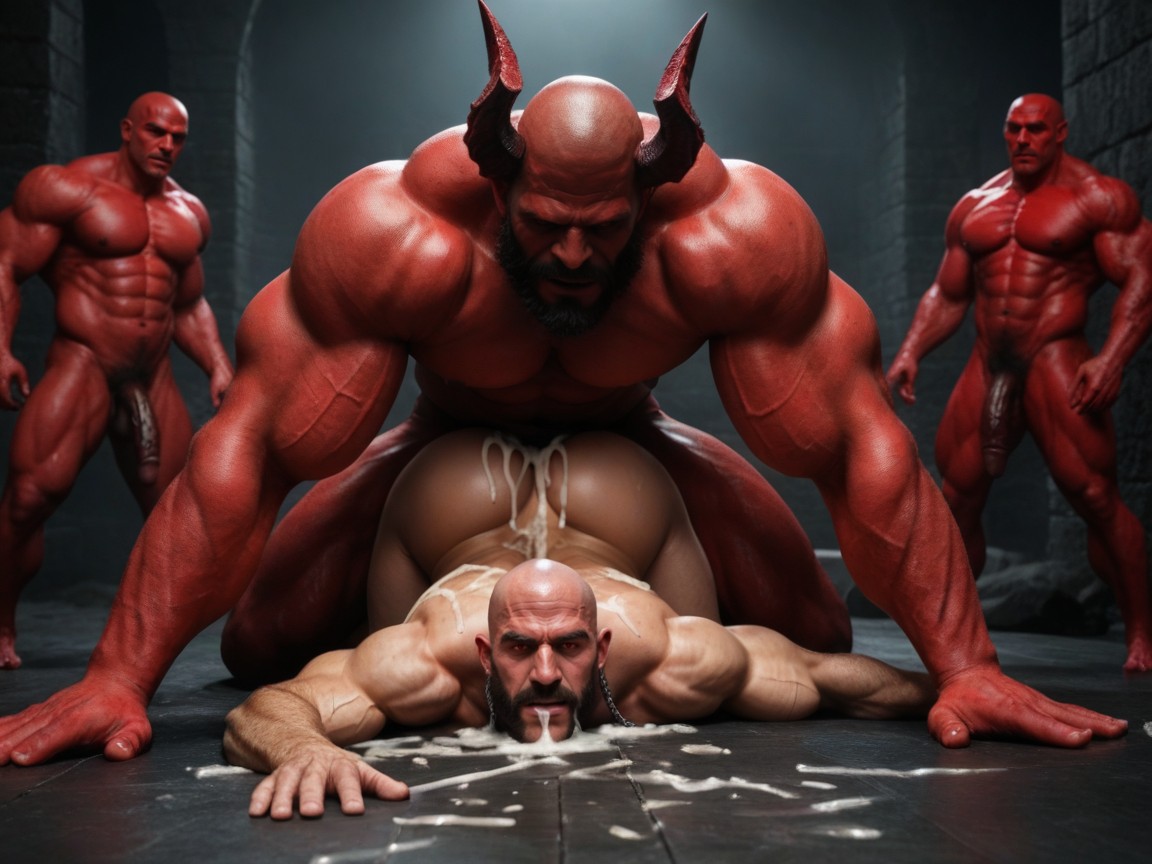 Middle Eastern Looking Man With Bald Head A Dark Beard And Olive Skin, Cocks In Ass, Muscular AI Gay Porn