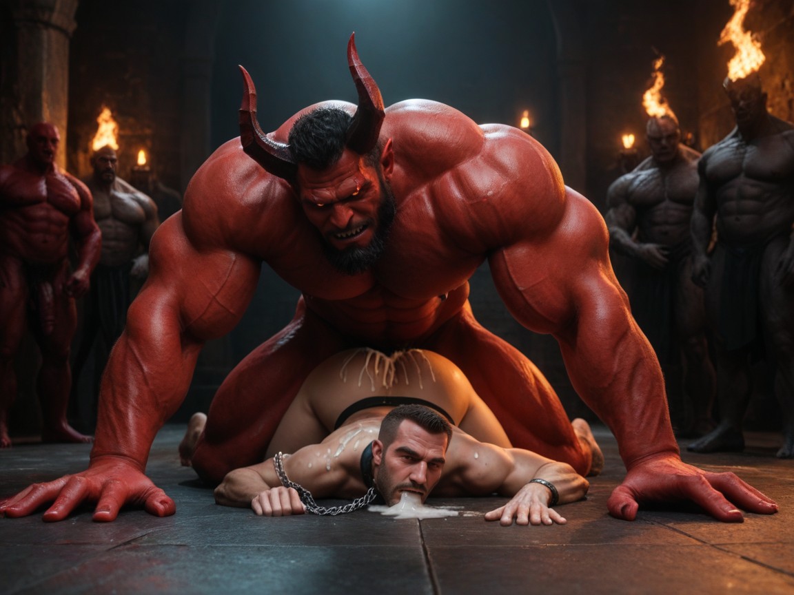 Tied Down On Floor, Cocks All Over Body, Chains On Waist AI Gay Porn