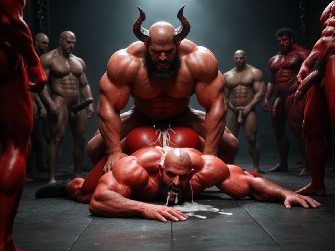 Captive, Evil Scary Demon Devil Monster With Huge Muscles, Cum Everywhere AI Gay Porn
