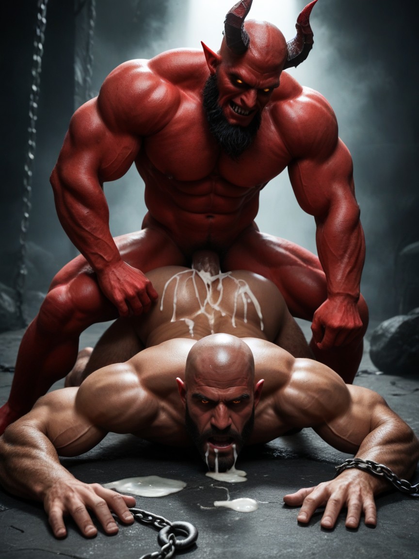 Receiving Anal Sex From Red Demons With Massive Cocks And Horns, Captive, Demons Hands On Man AI Gay Porn