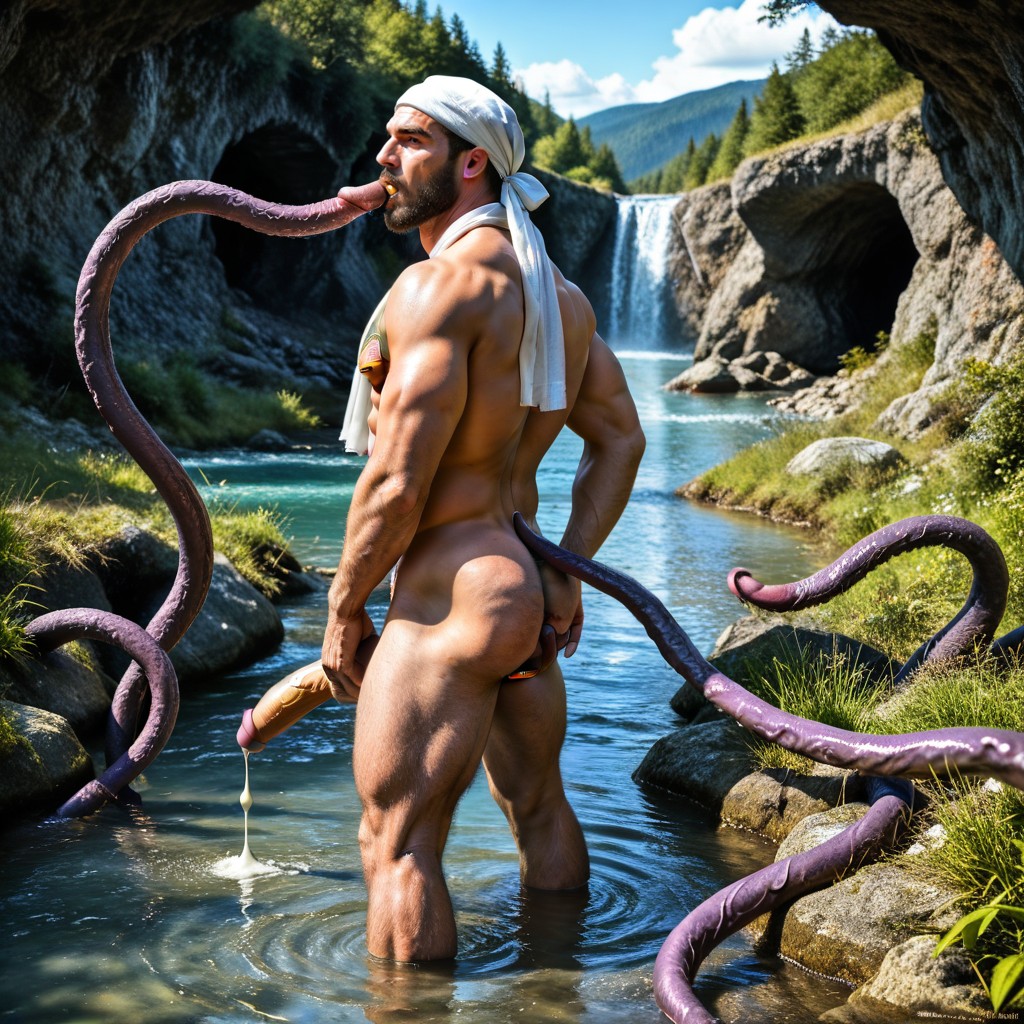 Dark Blue Cock, Flaccid Cock, Muscular Thick Legs Surrounded Byair Bubbles And White Turbulence AI Gay Porn