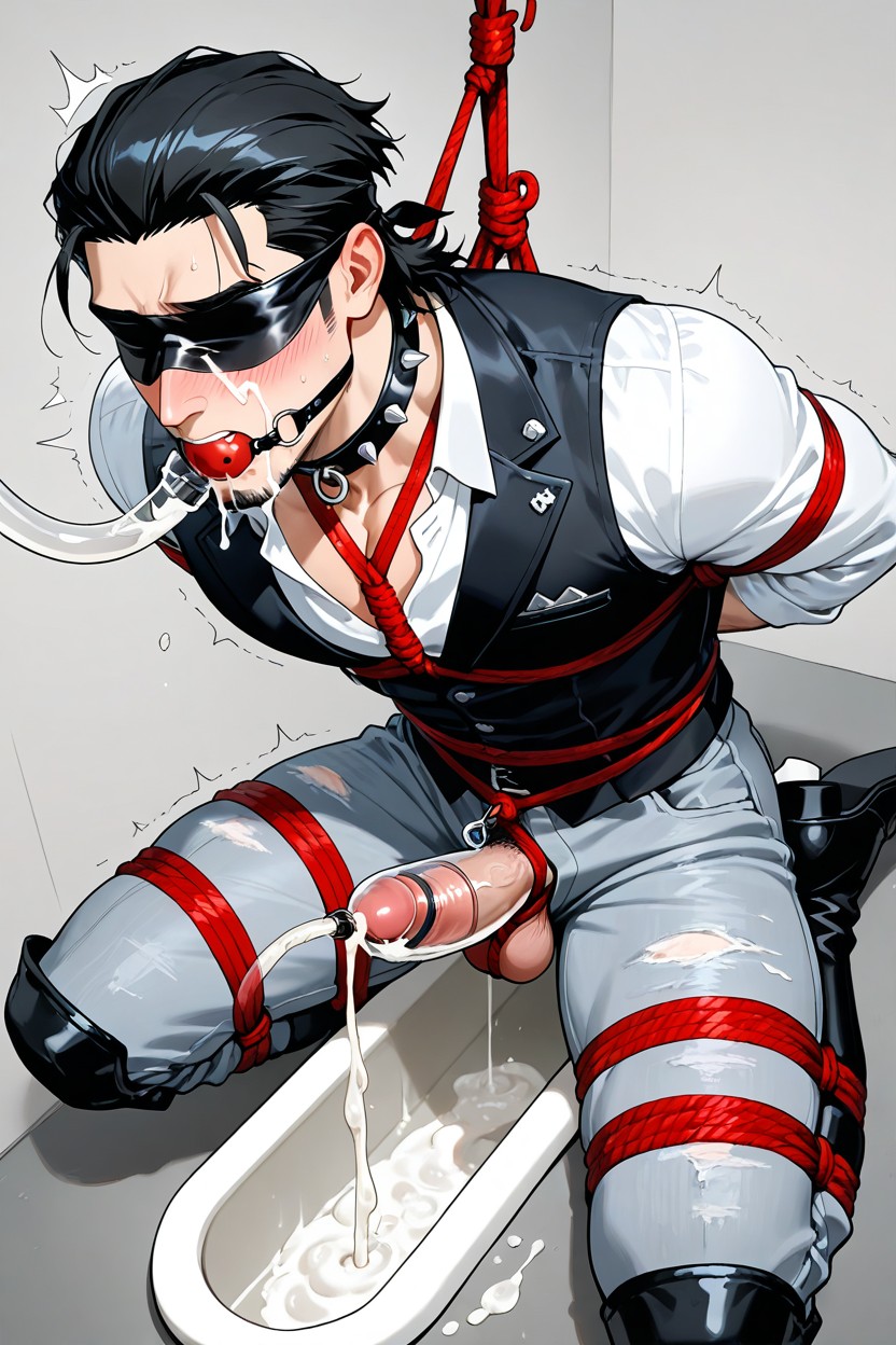 Spiked Black Leather Choker Collar, Shaking, Embarrassed AI Gay Porn
