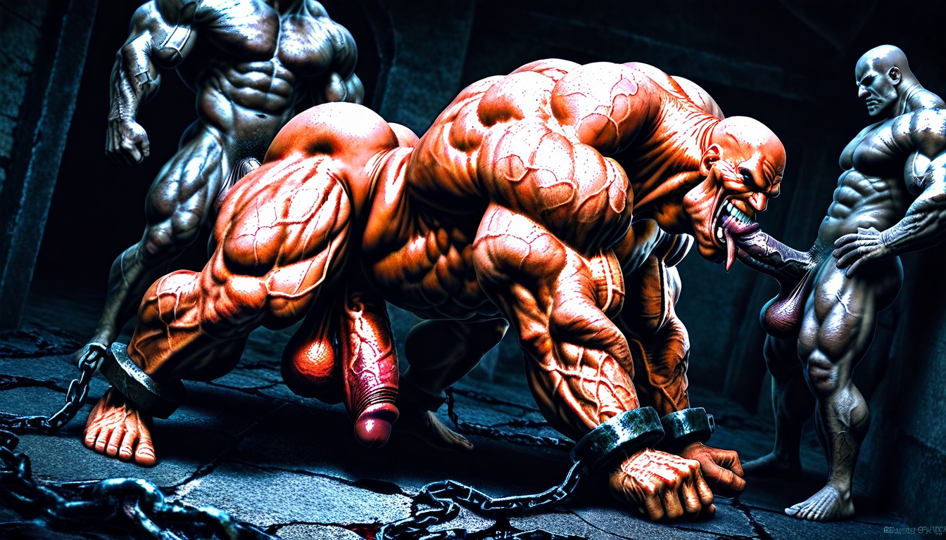 Prominent Chin, Hyper Muscular Arms, Shaved Penis AI Gay Porn