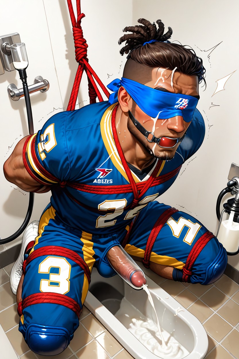 Penis Pump Strapped To His Penis, Blindfold, Cumming AI Gay Porn