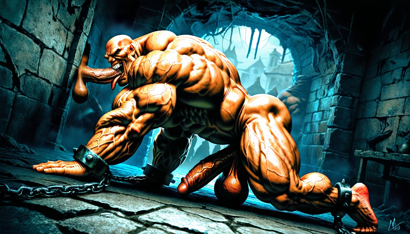 Flaccid Penis, Hyper Muscular Arms, Bodybuilder AI Gay Porn
