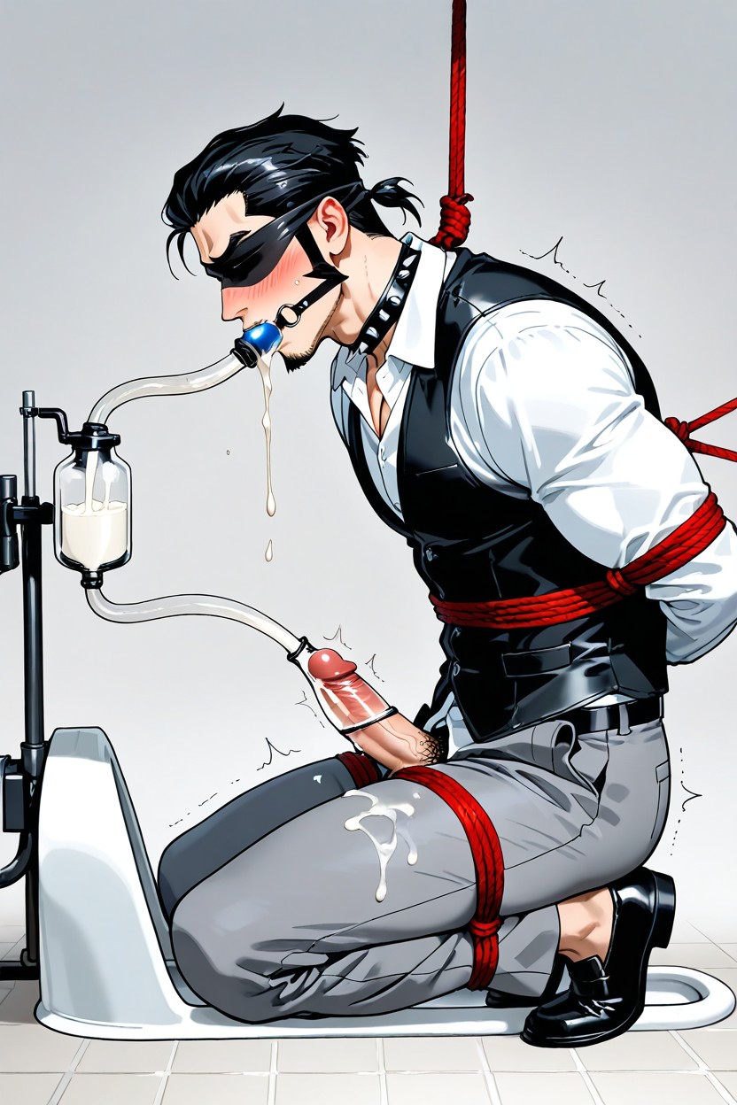 De Rodillas, Muscular, Milking Machine Attached To Penis Porno gay IA