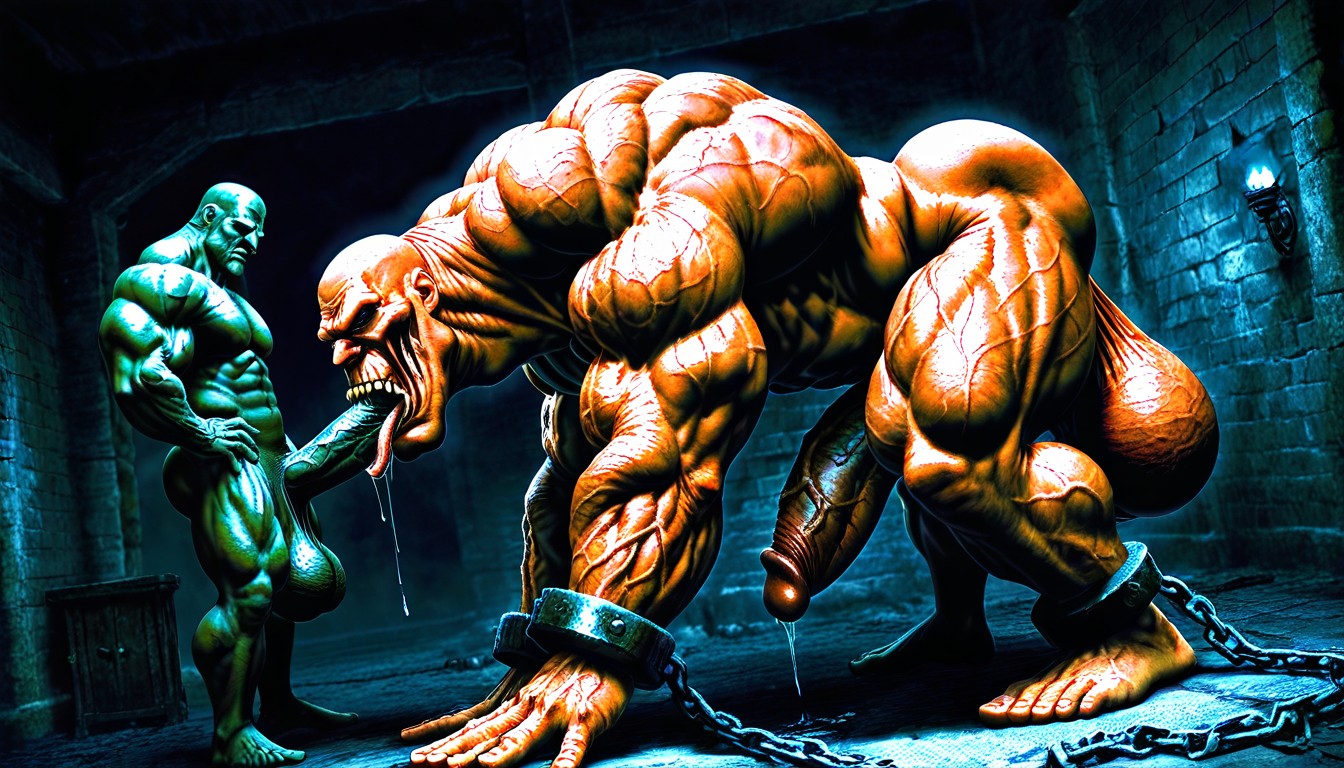 Correct Anatomy, Exposed Muscle Thighs, Shackles On Ankles AI Gay Porn