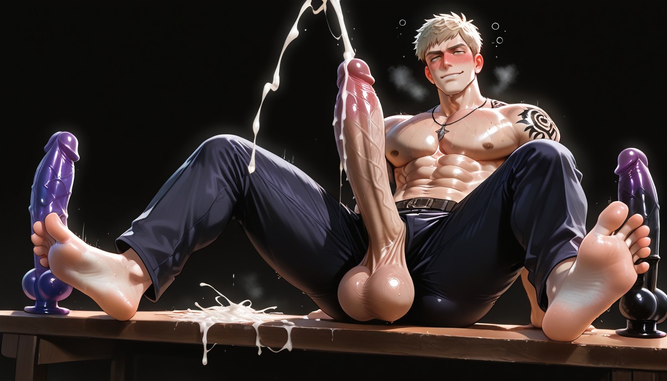Impossibly Long Hyper Penis, Preparing To Fuck You, Black Background AI Gay Porn