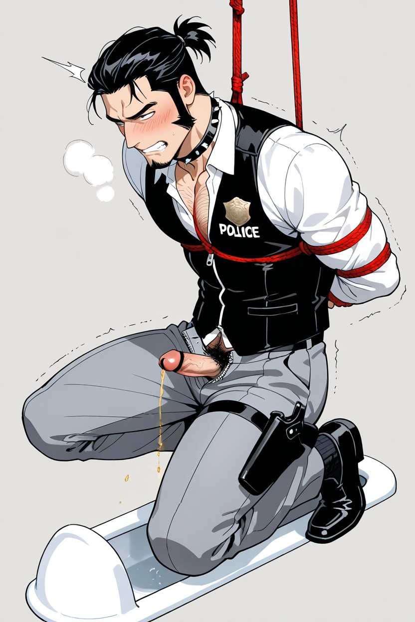 Muscular, Gun Holster Harness On Thigh, Goth Biker AI Gay Porn