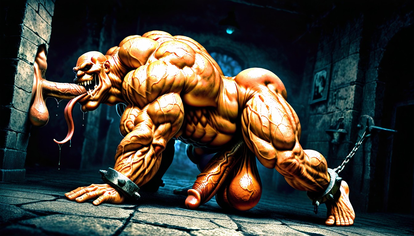 Shackles On Ankles, Hyper Wide Shoulders, Shaved Penis AI Gay Porn