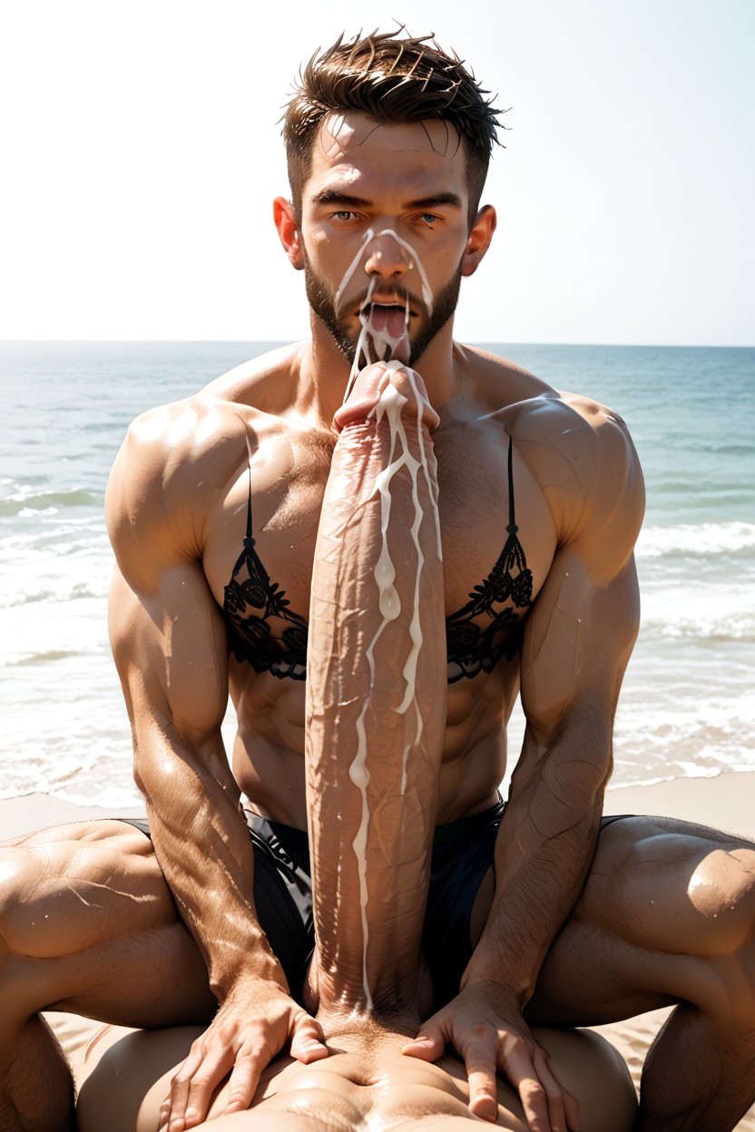 Focus On Cock, Thong Barely Covering Huge Exposed Erection, Hyper Cum AI Gay Porn