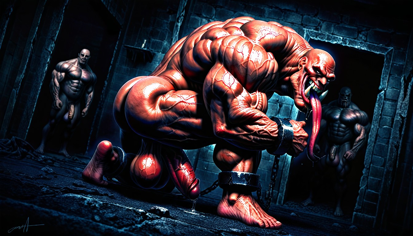 Shackles On Ankles, Brute Warrior, Tongue Out AI Gay Porn