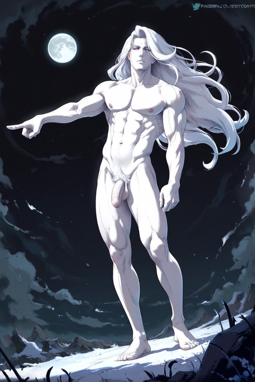 Night, Alone, White Long Hair AI Gay Porn