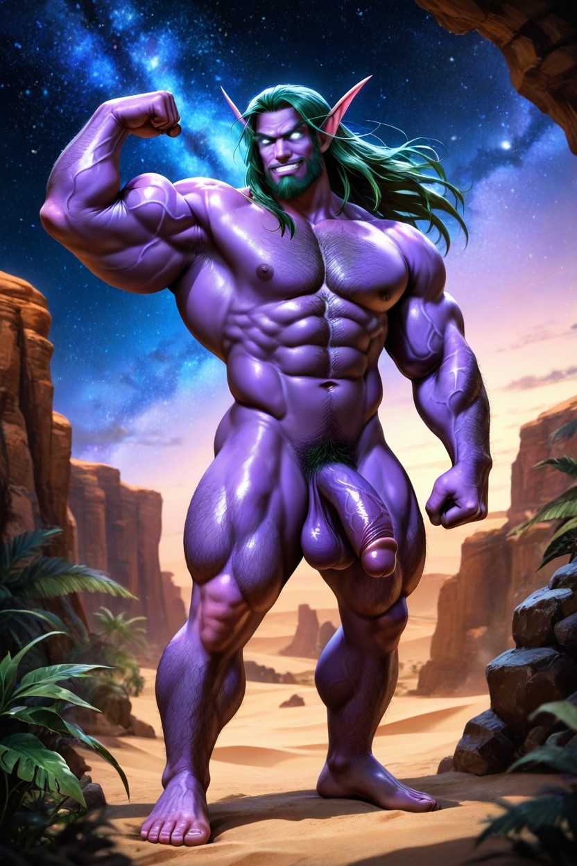 Standing, Smirking, Purple Skin AI Gay Porn