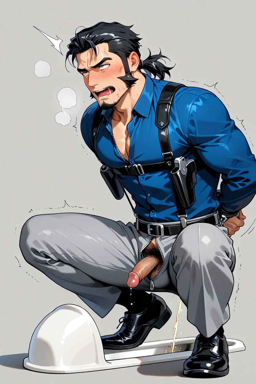 And Grey Office Pants, Chest Harness For Handguns, Gray Background AI Gay Porn