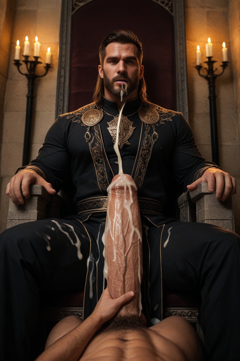 Throneroom, Stroking Huge Hyper Uncut Cock, Hyper Veiny Cock AI Gay Porn