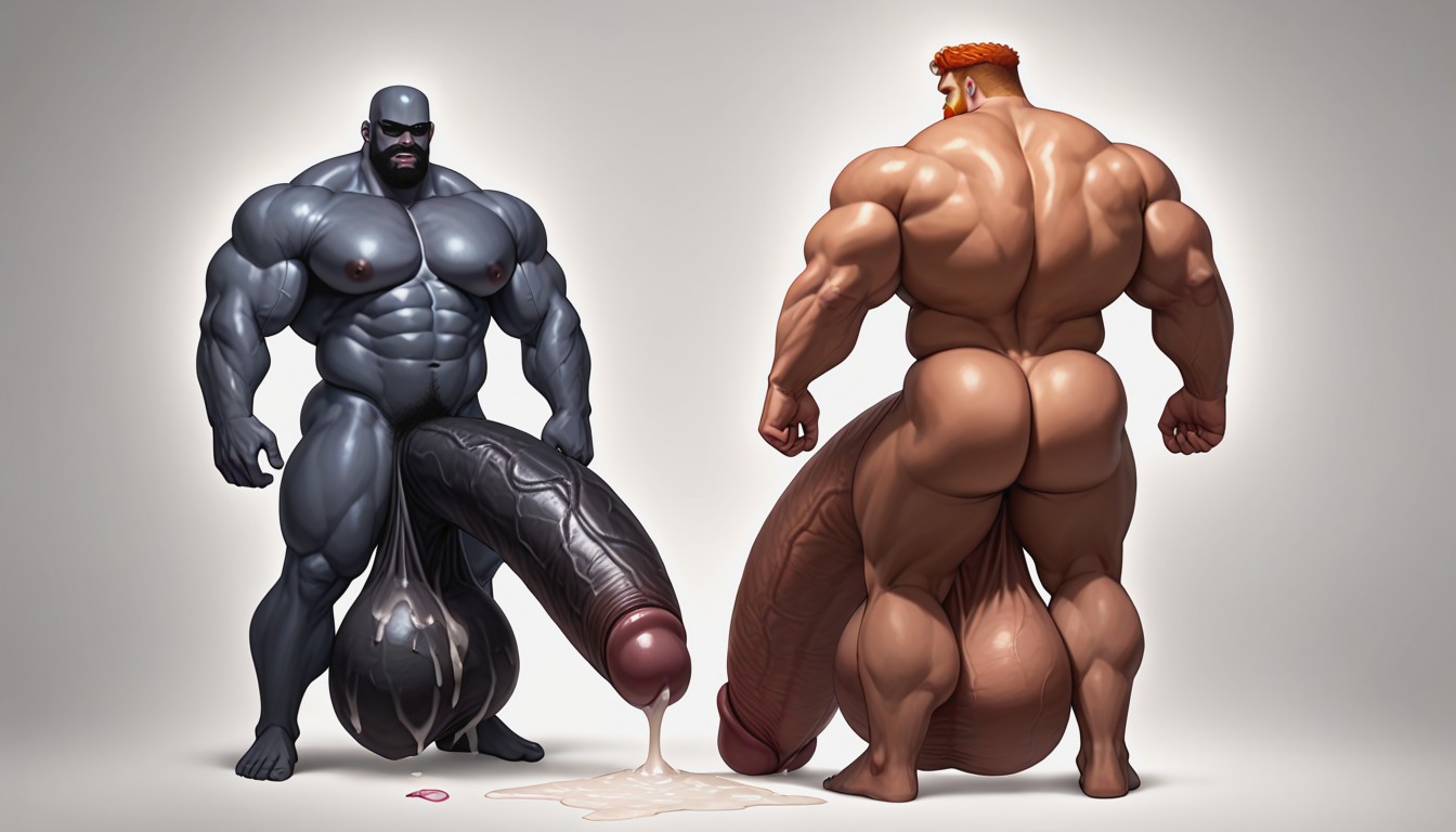 Hyper Uncut Penis Standing Erect, Correct Anatomy, Handsome Manly Bearded Ginger Guy AI Gay Porn