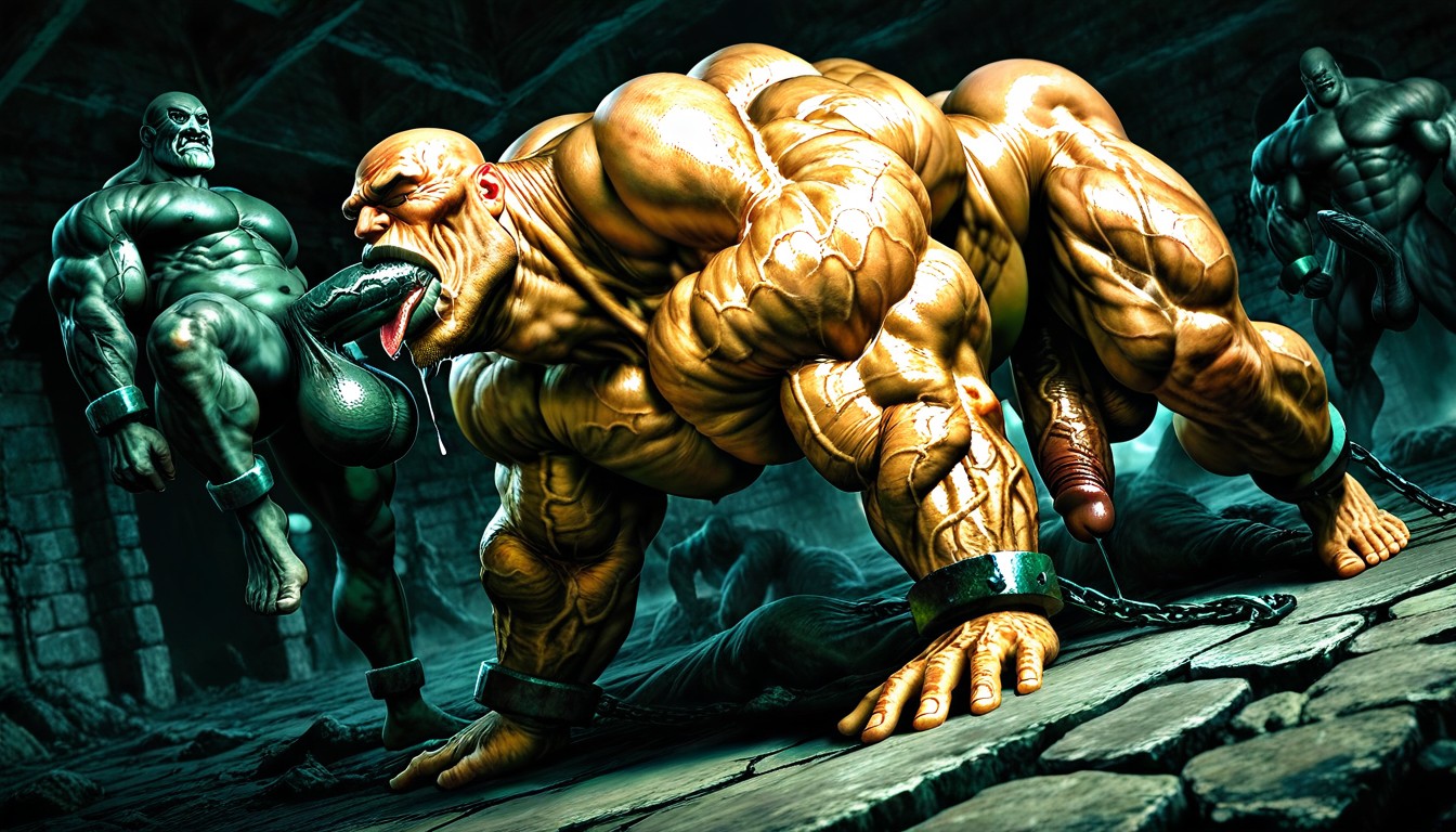 Dark Tanned Skin, Veiny Muscles, Dutch Angle AI Gay Porn