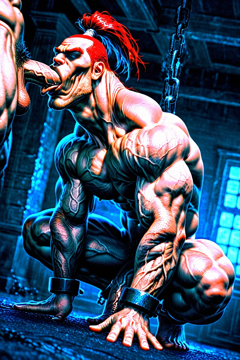 Muscle Structure, Shaved Body, Blowjob (3rd Person) AI Gay Porn