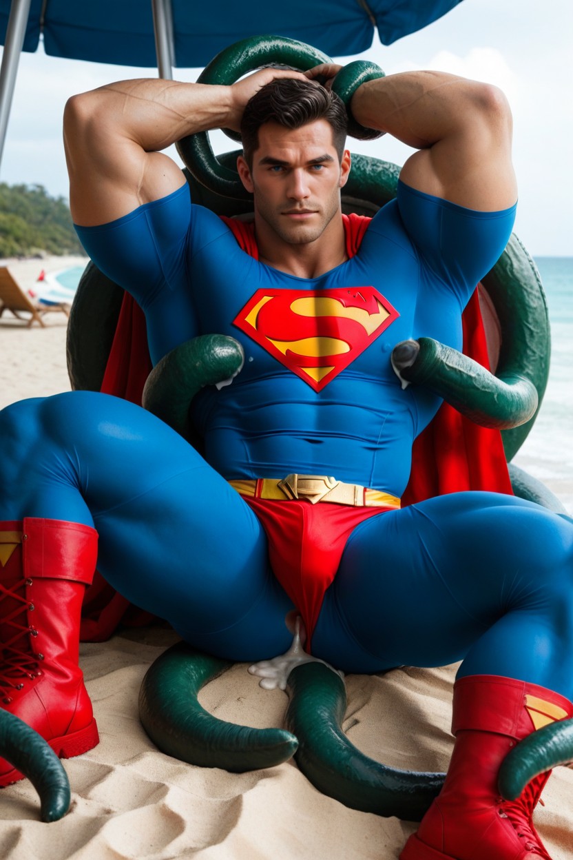 Thick Thighs, Gargantuan Bodybuilder, Skin Tight Blue Tights AI Gay Porn