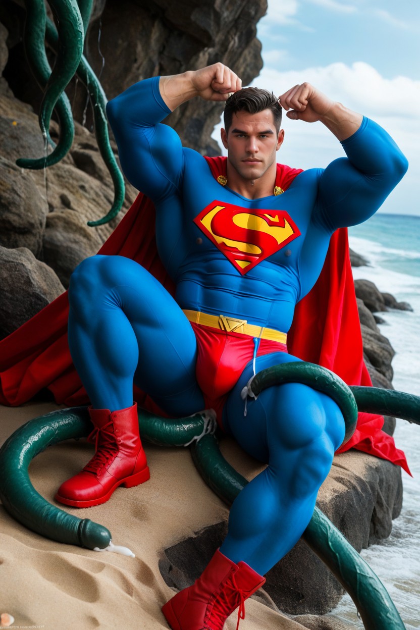 As A Man Massive Muscles, Skin Tight Blue Tights, Ahegao Porno gay IA