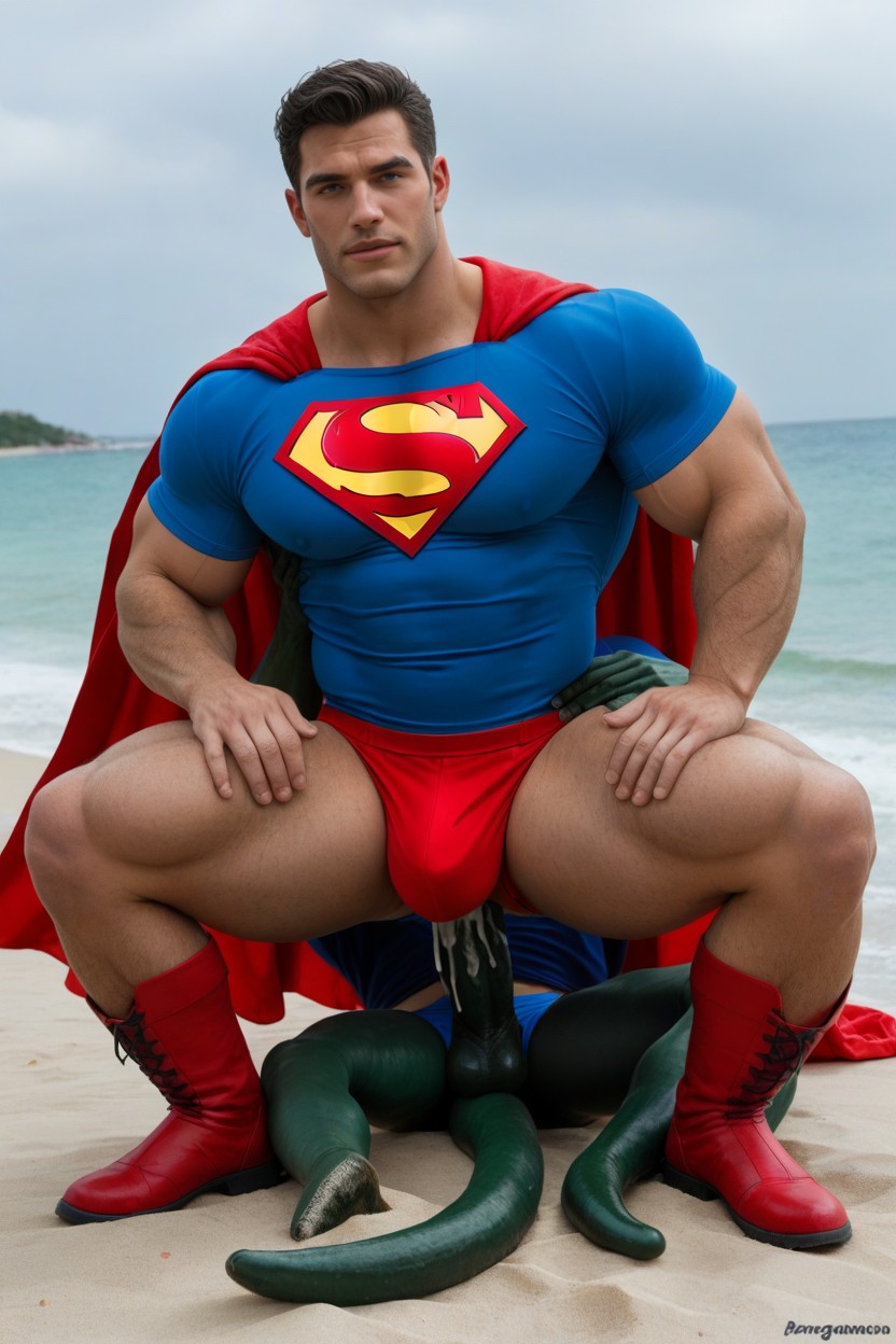 25+, Superman Has Raging Erection Inside Red Briefs, Another Mann’s Hands On Superman’s Pecs AI Gay Porn