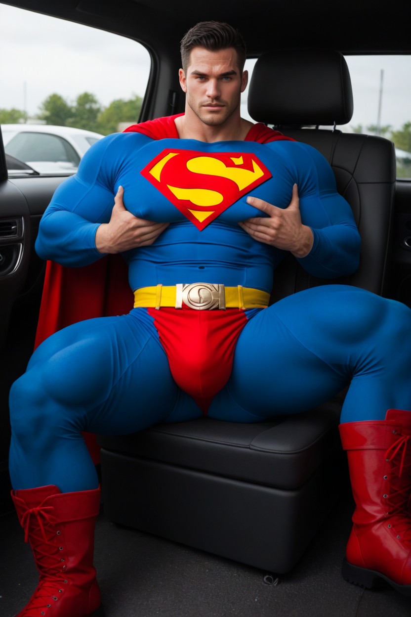 Blue Shirt With S Logo, Huge Shoulders, Huge Cock Tenting Red Briefs Porno gay IA