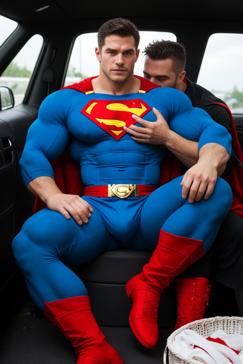 With One Hand One Groping Each Pec, Pecs Are Hyper Boobs, Red Boots AI Gay Porn