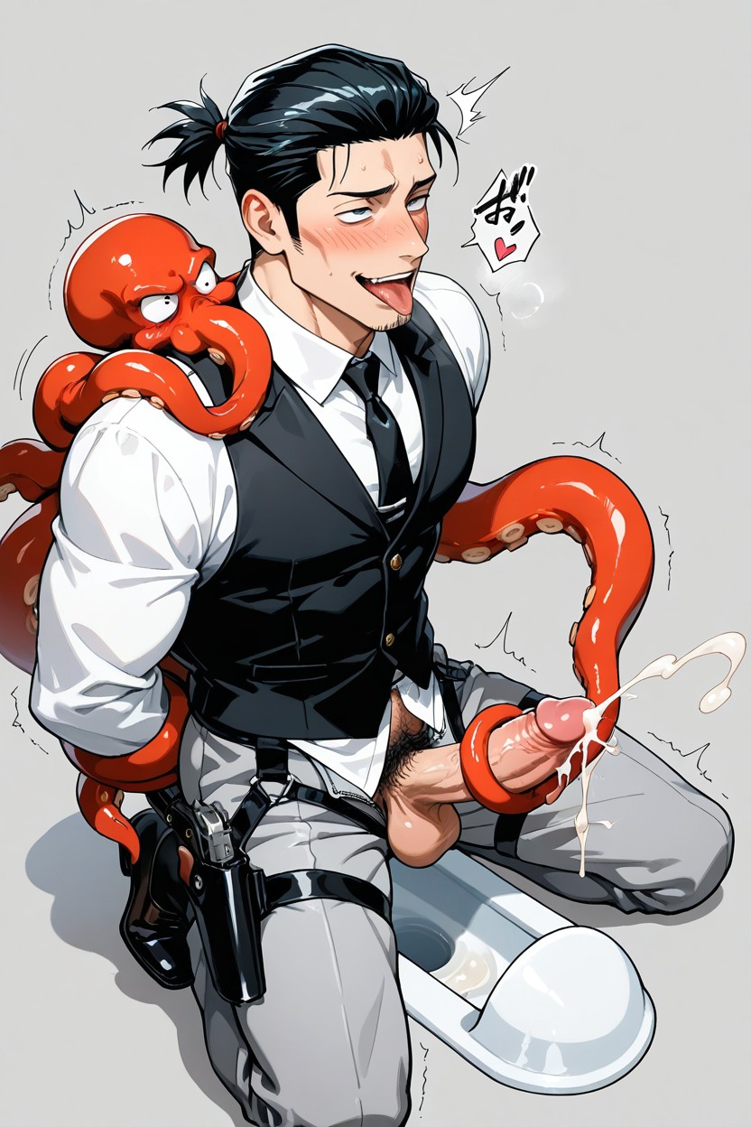 Black Hair, Fit, Wearing White Button Up Shirt AI Gay Porn