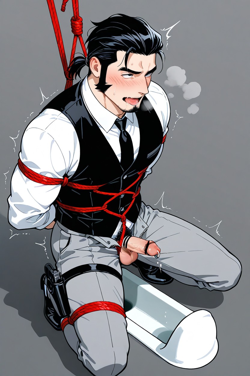 Pissing In Squat Toilet, Black Tie, Shaking AI Gay Porn