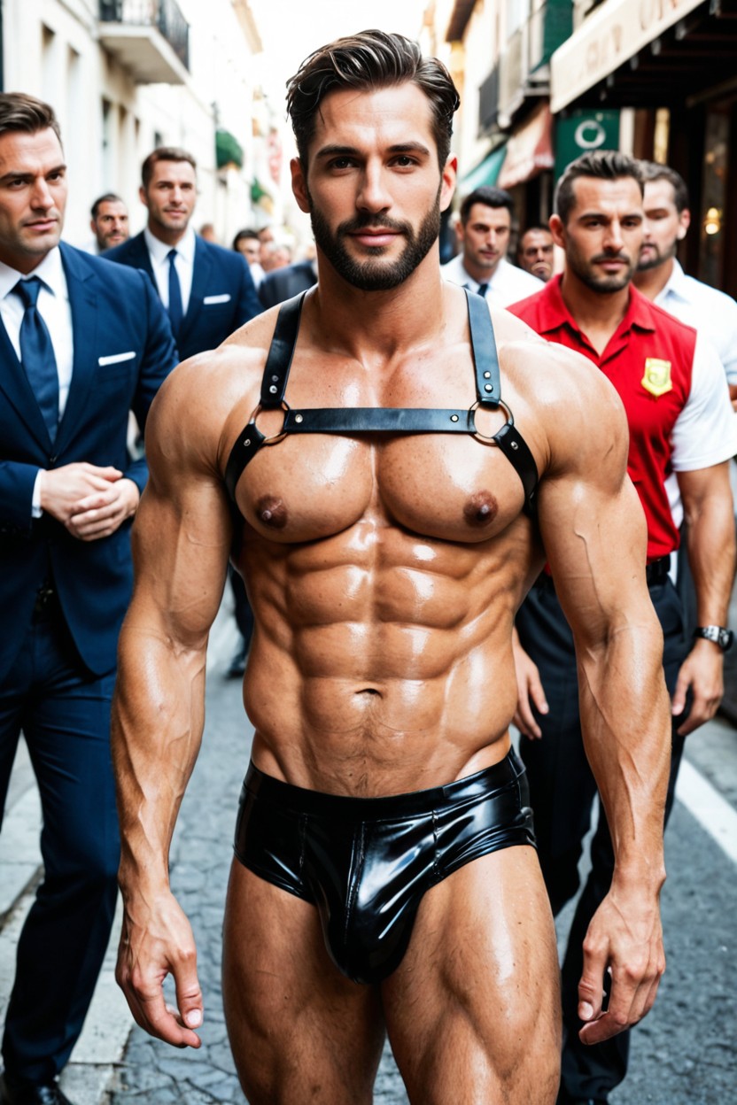 Very Trimmed Beard, The Passers-by's Or Older And Look Italian, Full Body AI Gay Porn